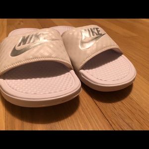 Nike White Benassi Just Do It Slides